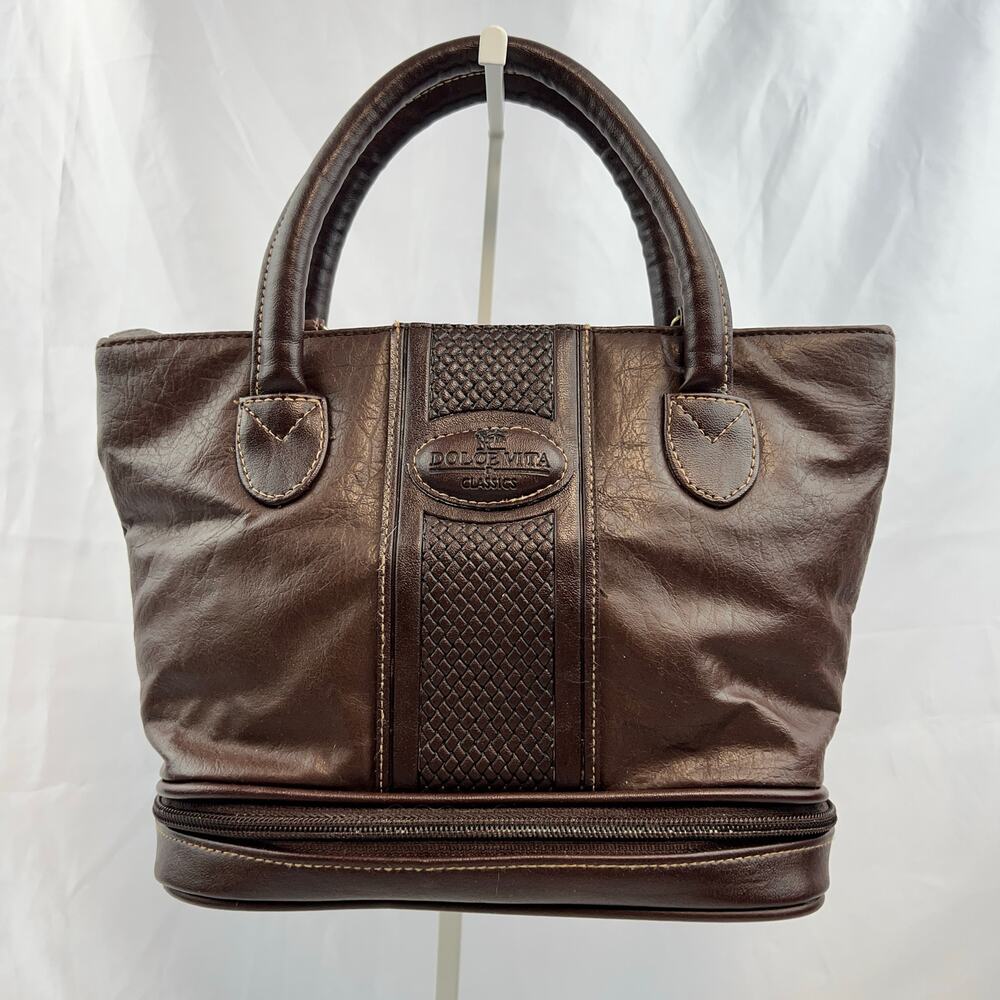 Vintage Dolce Vita Y2K Tote Satchel Handbag Classic Brown Faux Leather Purse Bag